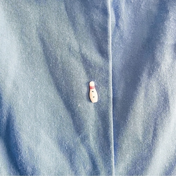 American Girl Vintage Kids Blue & Pink Bowling Shirt Large Bowling Pin Buttons - Picture 5 of 10